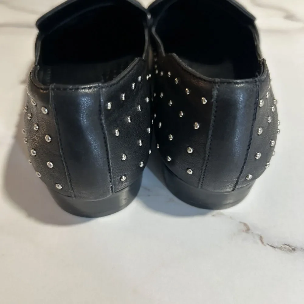 VanEli Penny Loafer Women Black Leather Shoes Smoking‎ Slipper 7 narrow Studded